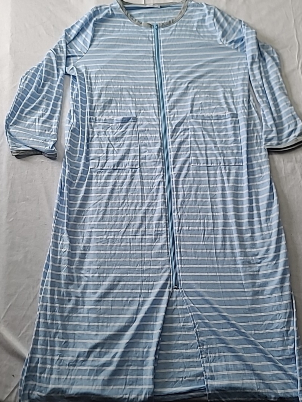 Ekouaer Nightgown Women's Blue White Stripes Long Sleeve Full Zip Size XXL